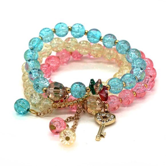 Set of 3 glass bead bracelets with charms. OS - Picture 3 of 3